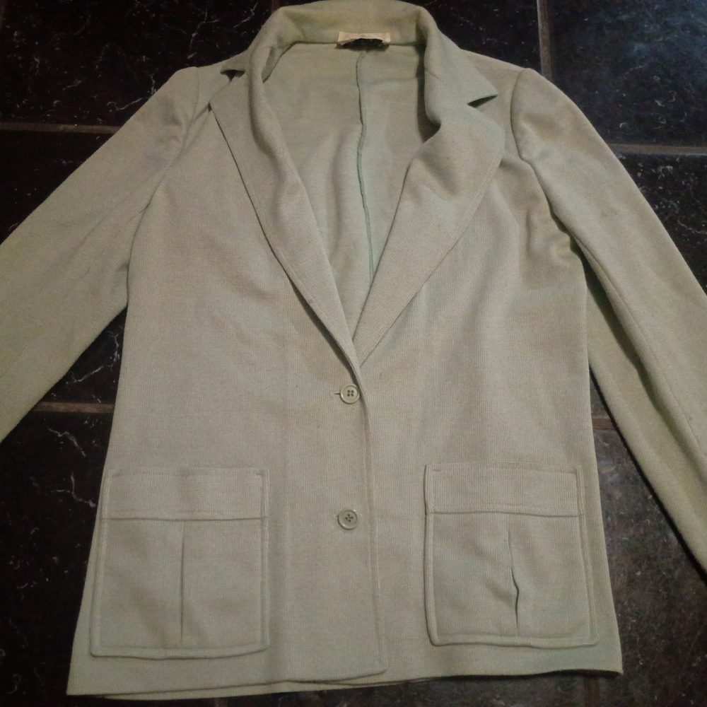 Vtg Butte Knit Light Mint Green Blazer Sweater